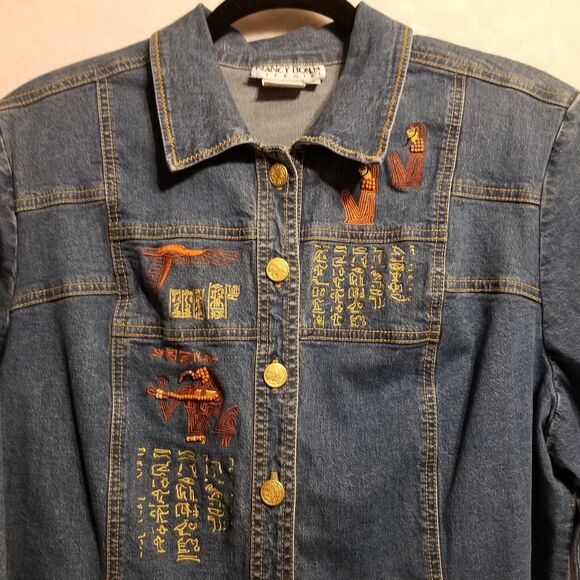 Nancy Bolen By City Girl Womens 16 Denim Jacket Egyptian Embroidered Mid Length - Picture 6 of 12
